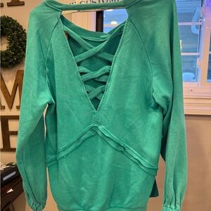 POL Green Crisscross Back Sweater